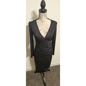 Black Ruched Wrap Long Sleeve Dress
